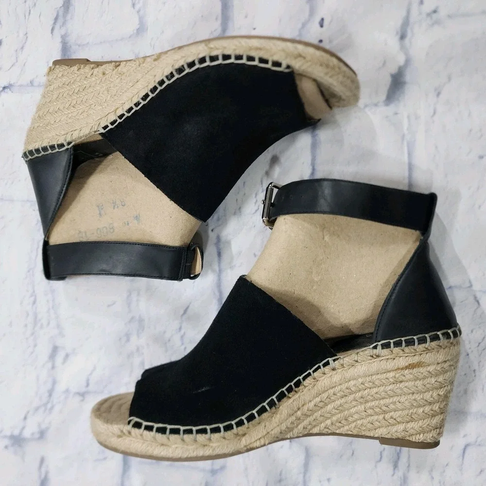 GAP WOMENS SIZE 8.5 Black Suede Espadrille Wedges Shoes Open Toe